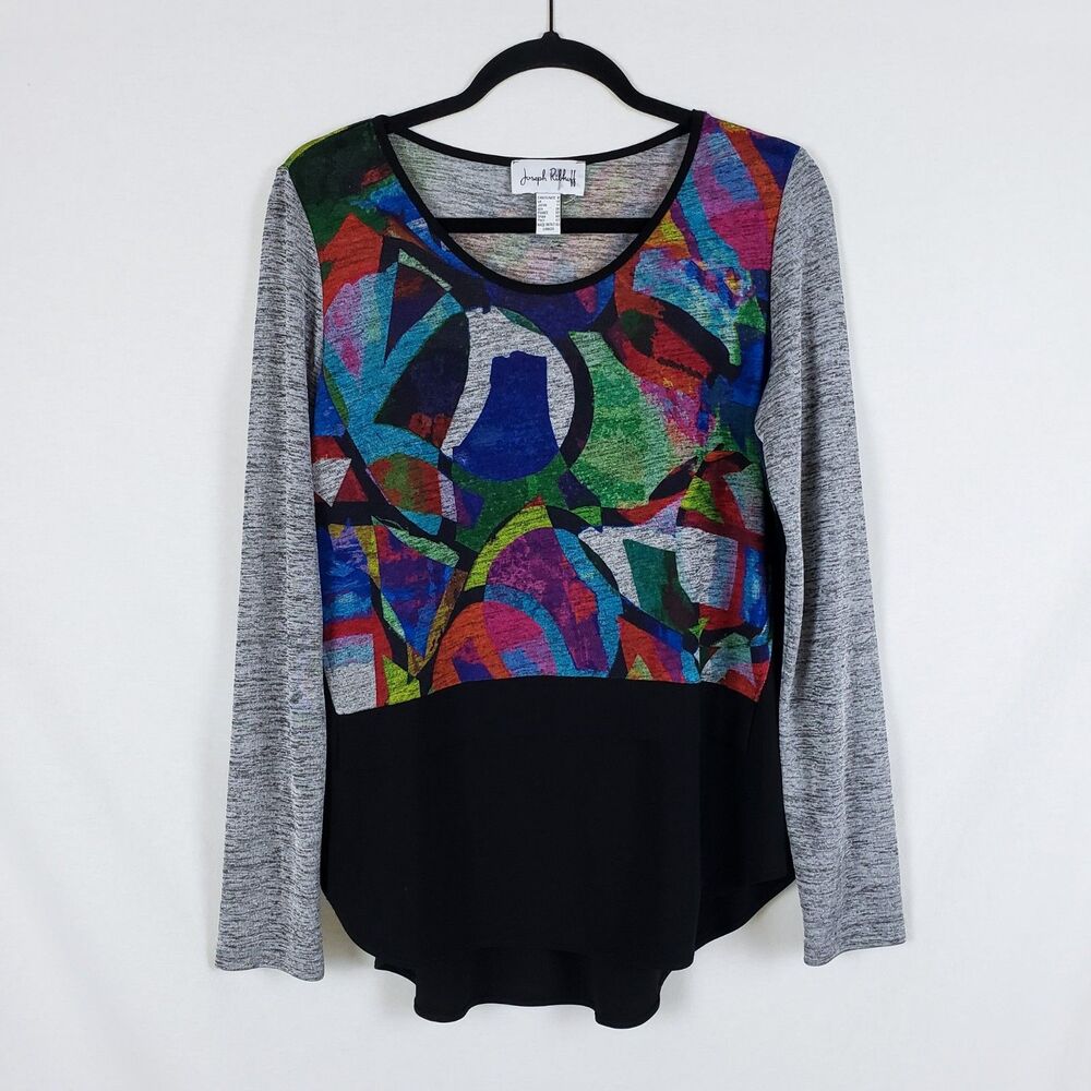 Joseph Ribkoff Stretch Knit Top Womens 8 Art-to-Wear Art Gallery Business Casual